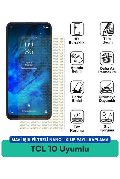 Milat Tech فلتر الضوء الأزرق TCL 10، غطاء نانو متوافق مع طبقة حماية الشاشة، م...