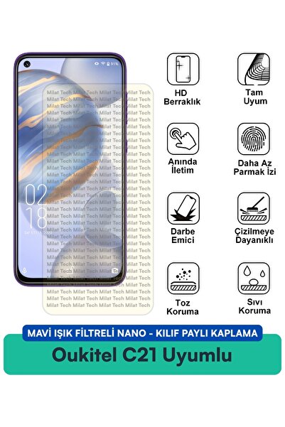 Milat Tech فلتر الضوء الأزرق Oukitel C21، غطاء نانو متوافق مع طبقة حماية الشا...