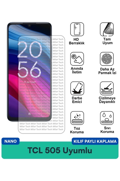 Milat Tech فيلم حماية للشاشة متوافق مع حافظة TCL 505 Nano مقاوم للخدوش والصدمات