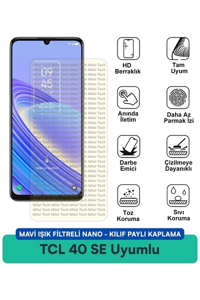 Milat Tech غطاء حماية نانو متوافق مع هاتف TCL 40 SE مع فلتر الضوء الأزرق، مقا...