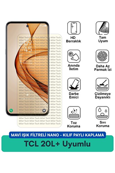 Milat Tech غطاء نانو متوافق مع TCL 20L+ مع فلتر الضوء الأزرق، طبقة حماية للشا...