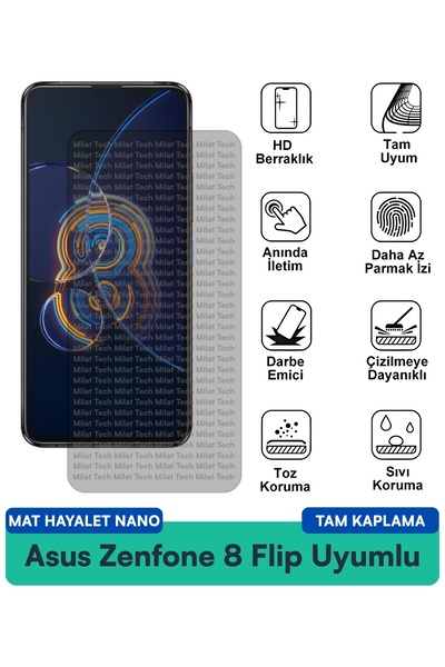Milat Tech Asus Zenfone 8 Flip Mat Ghost Nano Film لحماية الشاشة يحمي الخصوصي...