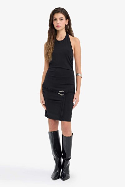 DeFacto New Year's Themed Bodycon Body-Hugging Halter Neck Mini Dress G5938Ax25Wn