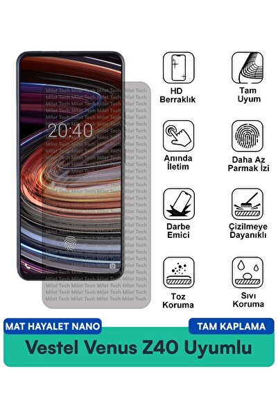 Milat Tech فيلم حماية الشاشة Vestel Venus Z40 Matte Ghost Nano مقاوم للخدوش و...