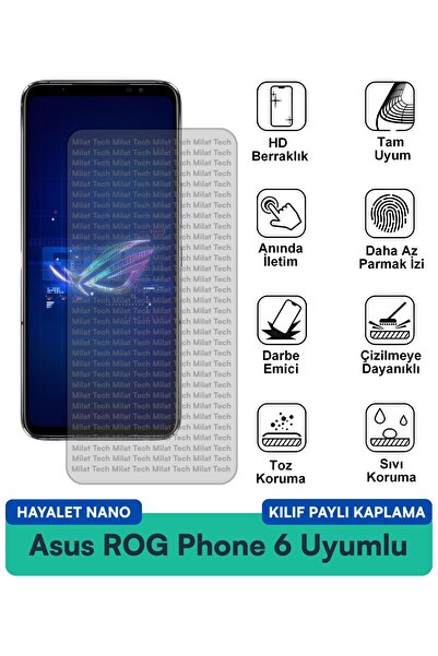 Milat Tech حافظة Asus ROG Phone 6 Hayalet Nano متوافقة مع طبقة حماية الشاشة م...
