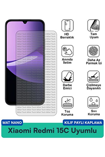 Milat Tech غطاء حماية نانو متوافق مع شاومي ريدمي 15C مع فيلم حماية للشاشة مقا...