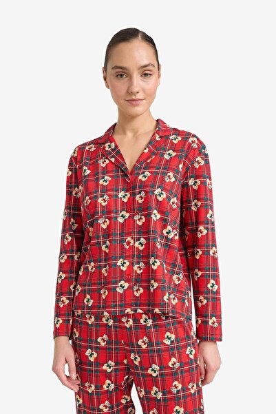 DeFacto Set de pijamale Regular Fit cu model ursuleț Top cu mâneci lungi în carouri Partea de jos lungă G7227AX25WN