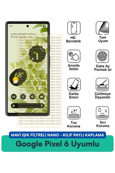 Milat Tech غطاء نانو متوافق مع هاتف جوجل بيكسل 6 مع فلتر الضوء الأزرق، طبقة ح...
