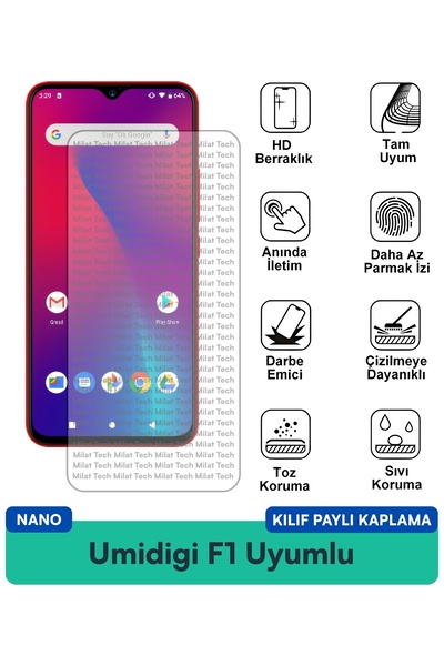 Milat Tech غطاء حماية Umidigi F1 Nano متوافق مع طبقة حماية الشاشة، مقاوم لبصم...