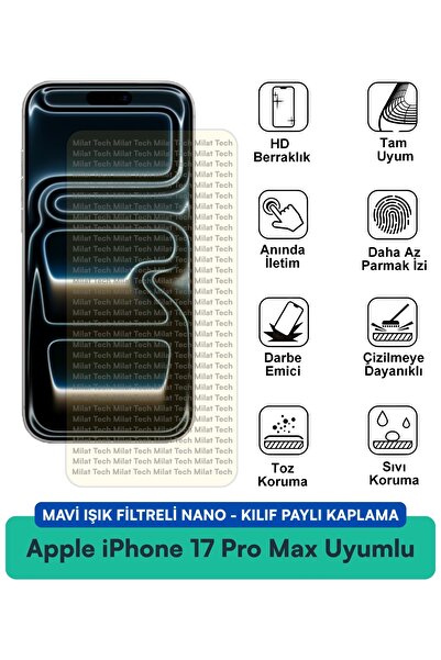 Milat Tech حافظة نانو لهاتف ابل ايفون 17 برو مع فلتر الضوء الأزرق، متوافقة مع...