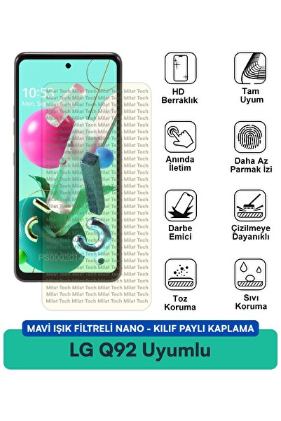 Milat Tech فلتر الضوء الأزرق LG Q92، غطاء نانو متوافق مع طبقة حماية الشاشة، م...