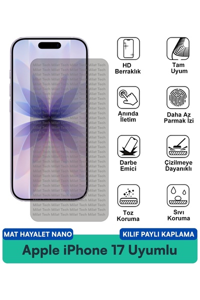 Milat Tech حافظة Apple iPhone 17 Matte Ghost Nano متوافقة مع طبقة حماية الشاش...