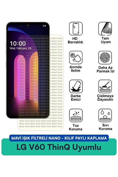 Milat Tech فلتر الضوء الأزرق LG V60 ThinQ، غطاء نانو متوافق مع طبقة حماية الش...