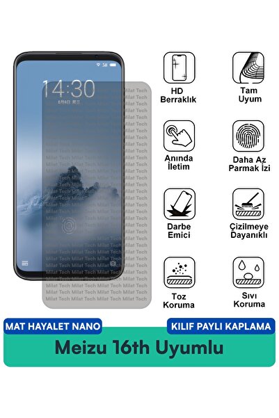 Milat Tech حافظة Meizu 16th Mat Hayalet Nano متوافقة مع طبقة حماية الشاشة ومق...