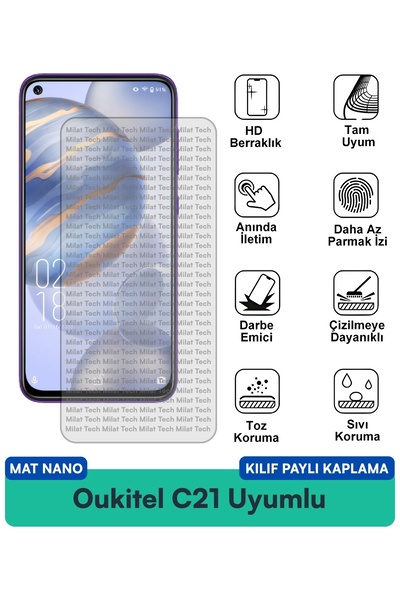 Milat Tech غطاء حماية نانو متوافق مع هاتف Oukitel C21، طبقة حماية للشاشة مضاد...