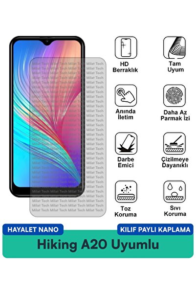 Milat Tech غطاء حماية شاشة متوافق مع هاتف Hiking A20 Hayalet Nano مقاوم للخدو...