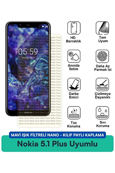 Milat Tech حافظة نوكيا 5.1 بلس نانو مع فلتر الضوء الأزرق متوافقة مع فيلم حماي...