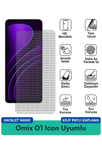 Milat Tech Omix O1 Icon Hayalet Nano Kılıf Uyumlu Koruyucu Film Çizilmez Daya...