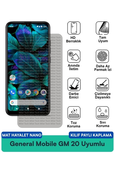 Milat Tech فيلم حماية الشاشة المتوافق مع غطاء جوال جنرال موبايل GM 20 مات هاي...