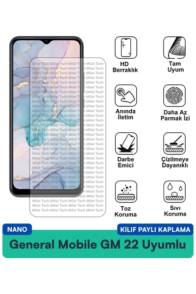Milat Tech حافظة جنرال موبايل GM 22 نانو متوافقة مع واقي شاشة فيلم عالي الشفا...