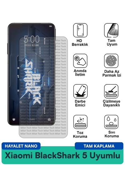 Milat Tech طبقة حماية للشاشة من Xiaomi Black Shark 5 Hayalet Nano مقاومة للخد...