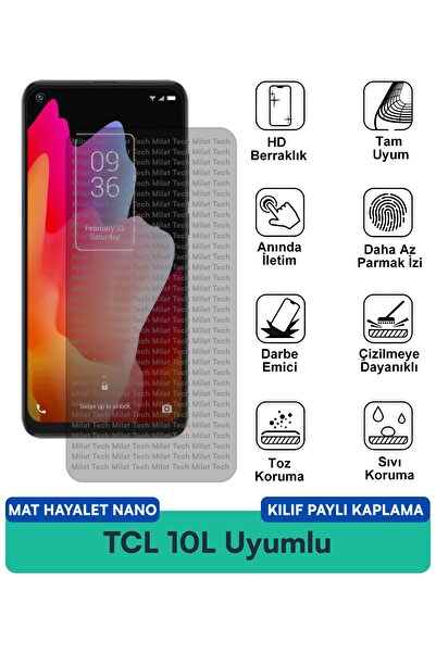 Milat Tech حافظة TCL 10L Mat Hayalet Nano متوافقة مع طبقة حماية الشاشة، حماية...