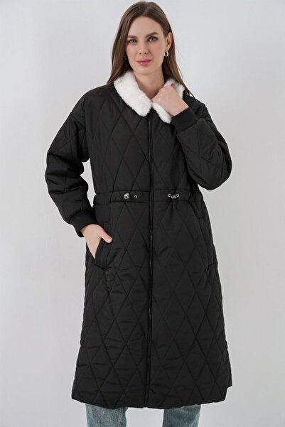 COjans Quilted Long Puffer Coat 5221 - Black