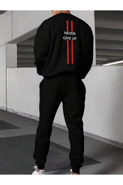 Marco Fresco Unisex Never Give up Crew Neck Top and Bottom Set Tracksuit Set