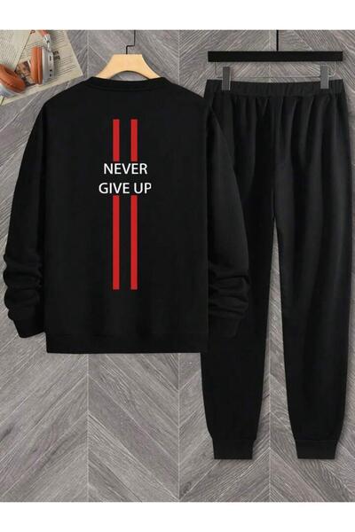 Marco Fresco Unisex Never Give up Crew Neck Top and Bottom Set Tracksuit Set