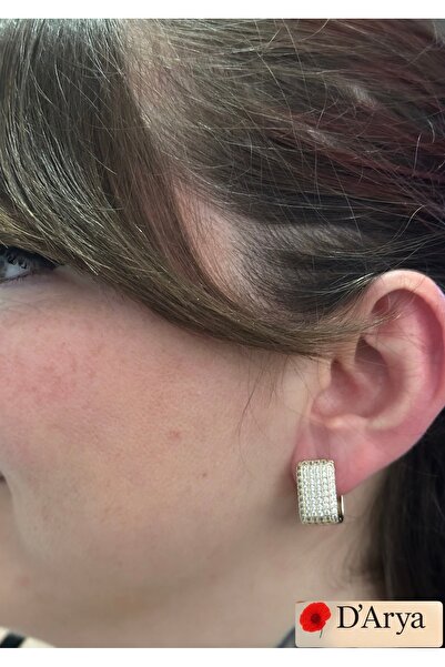 Darya Dd632 Gold Micro Stone Rectangular Hoop Earrings – Sparkling Elegant Model
