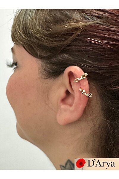 Darya DD631 Gold Zincir Formlu Kıkırdak Küpe – Tekli Modern Model (1 adet )