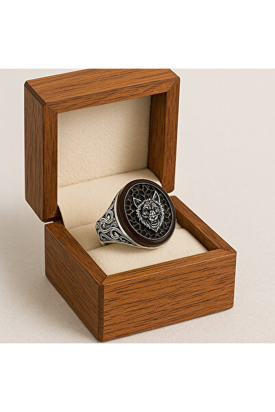 Siset Gümüş 925 Ayar Bozkurt Model Motifli Erkek gümüş Yüzük