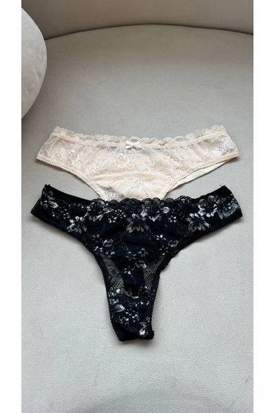 YOYYO Γυναικεία εσώρουχα 2 τεμαχίων σε μπεζ - μαύρο βαμβακερό δαντέλα Γυναικεία εσώρουχα Εσώρουχα Πλυντήριο