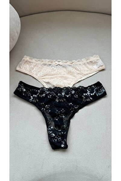 YOYYO Γυναικεία εσώρουχα 2 τεμαχίων σε μπεζ - μαύρο βαμβακερό δαντέλα Γυναικεία εσώρουχα Εσώρουχα Πλυντήριο