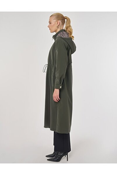 Kayra Zipper Detailed Faux Leather Anorak Coat Dark Khaki