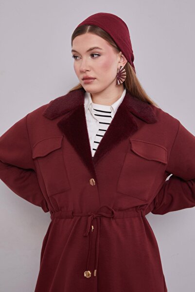 Levidor Claret Red Double-Breasted Fur Collar Double Suit
