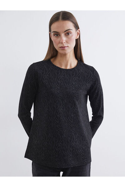 LC Waikiki Black Crew Neck Patterned Women's T-Shirt