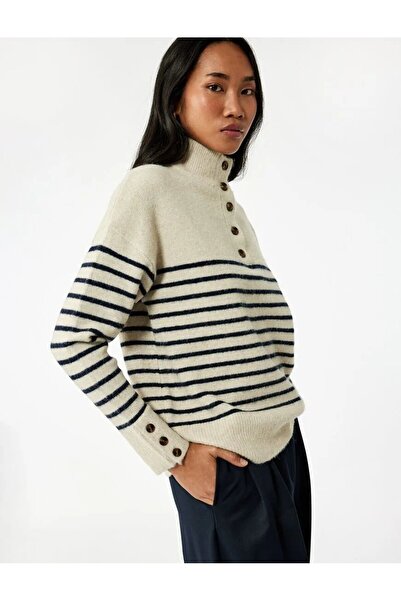 Koton Tricotaj cu mânecă lungă guler ridicat cu jumătate de nasturi supradime...