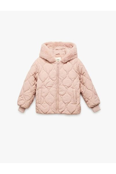 Koton معطف طويل الأكمام مبطن بالصوف مع سحاب وقلنسوة