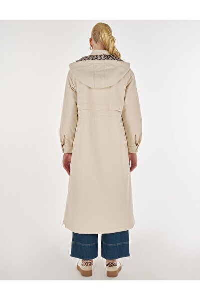 Kayra Zipper Detailed Faux Leather Anorak Coat Cream