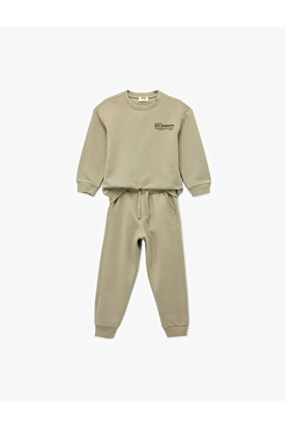 Koton Комплект спортен екип с дълги ръкави, V-образно деколте и принт