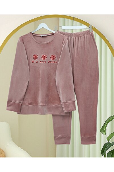 Modamorfo Embossed Lettered French Velvet Pajama Set -G.Kurusu