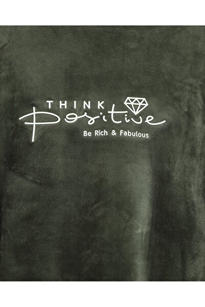 Modamorfo Embossed Lettering French Velvet Pajama Set - Khaki