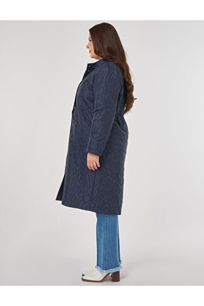 Kayra Waist Gathered Quilted Coat Dark Navy Blue