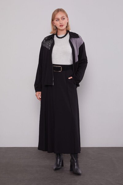 Levidor Black Shoulder Sequin Detailed Skirt Set