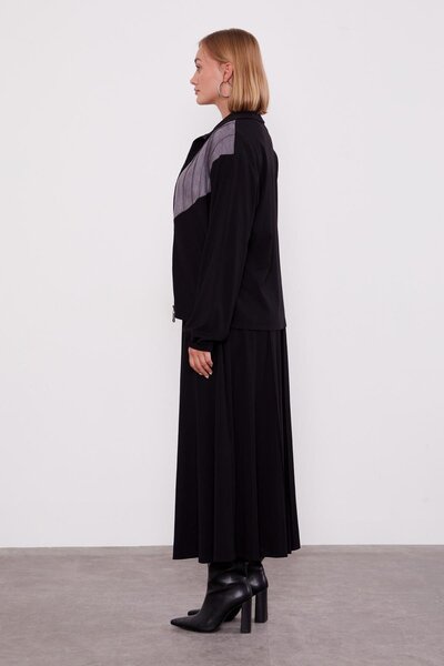 Levidor Black Shoulder Sequin Detailed Skirt Set