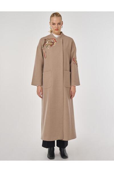 Kayra Embroidered Cashmere Coat Mink