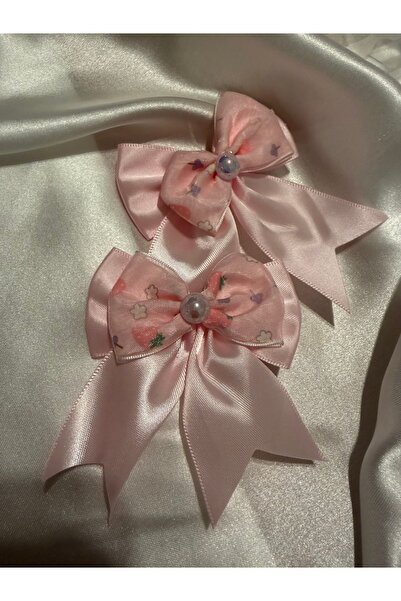 Defne Kids Accsessories 2’li Pembe Renk Desenli Saten Kurdele Klips Toka | Ço...