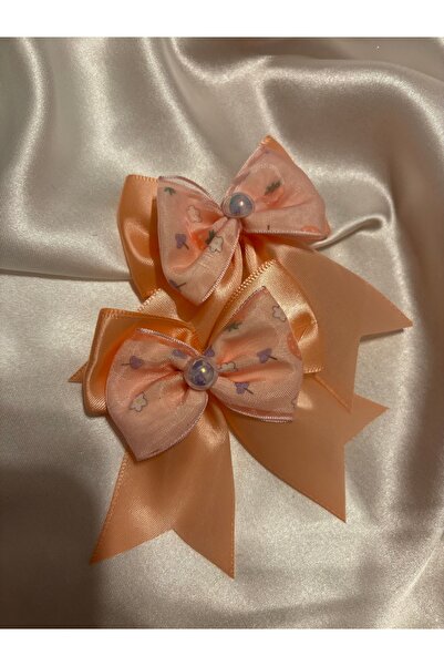 Defne Kids Accsessories 2’li Turuncu Renk Desenli Saten Kurdele Klips Toka | ...