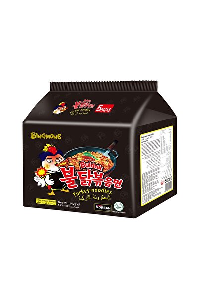 Bingmone نودلز رامين بنكهة الدجاج الحار من بولداك - ١٤٢ غرام (عبوة من ٥ قطع) * 8 عبوات / كرتون